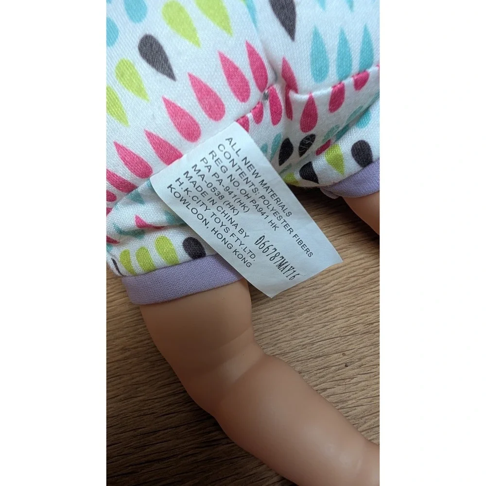 City Toy FLAW Baby Doll Purple Pink Teardrop Romper Hat Blue Eyes giggle sounds